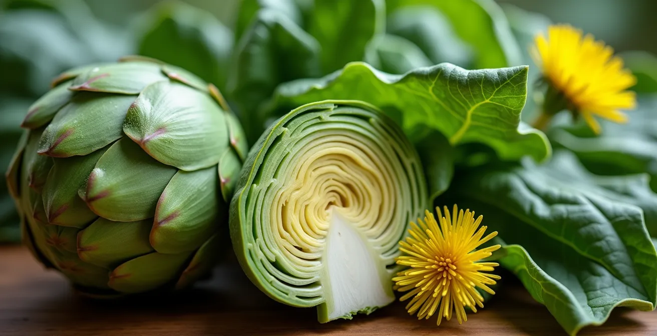 Composition de légumes printaniers amers et dépuratifs