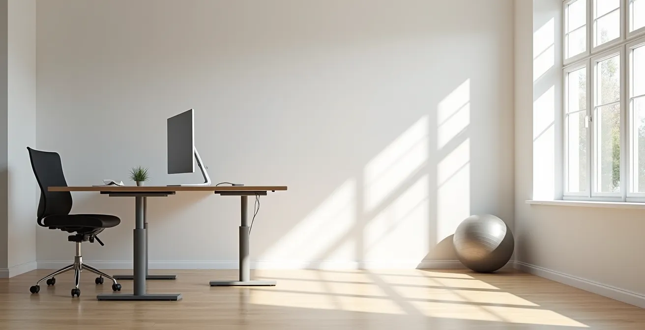 Espace de travail ergonomique moderne avec alternance de positions pour préserver les articulations