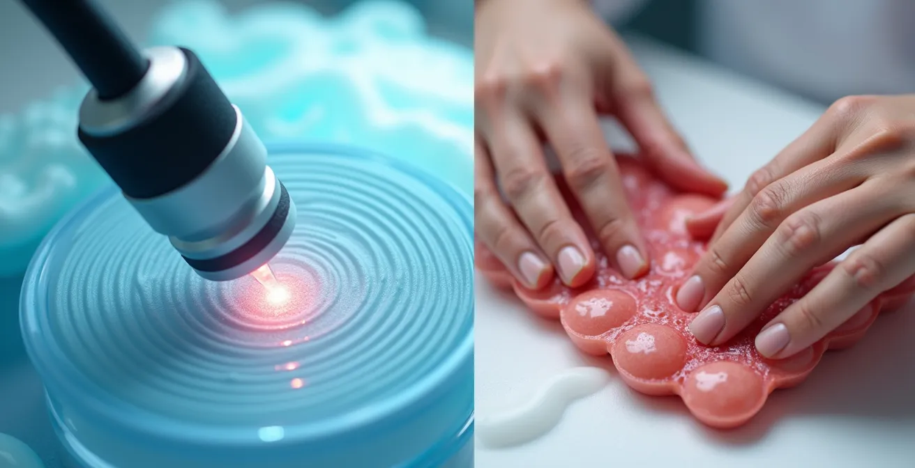Comparaison visuelle des techniques d'ondes de choc et massage transverse sur tendon