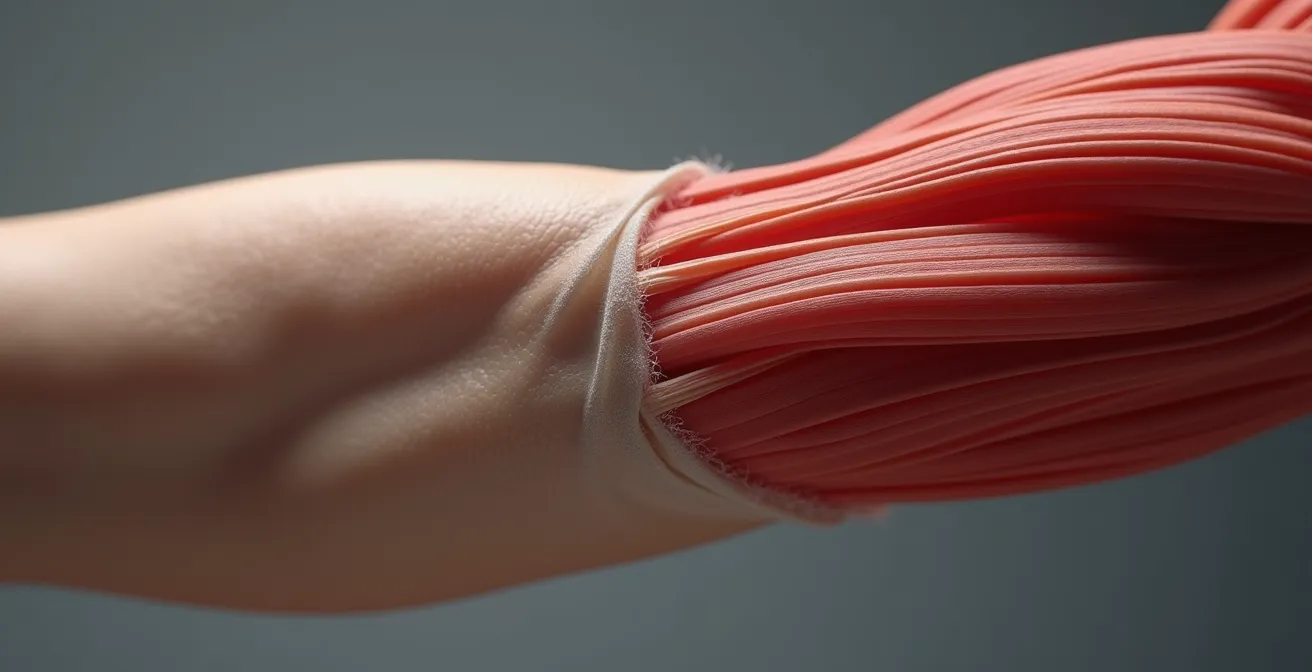 Gros plan sur un avant-bras montrant la transition entre contraction et relâchement musculaire