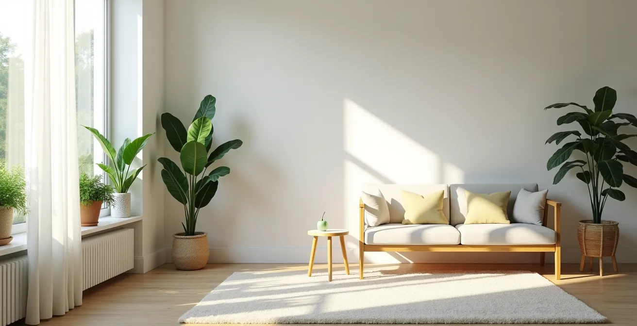 Hygromètre numérique affichant 50% d'humidité dans un intérieur sain avec plantes vertes