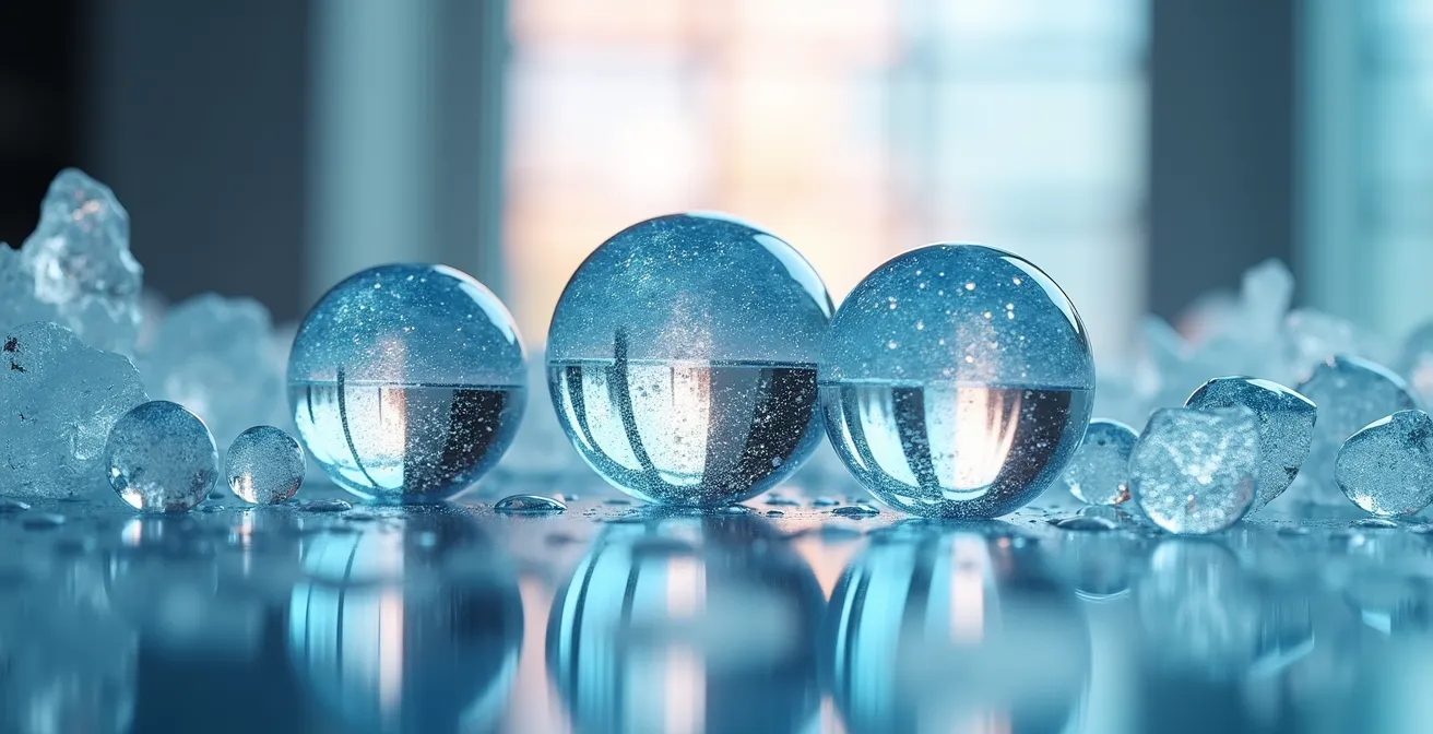 Représentation artistique de la pompe sodium-potassium dans la membrane cellulaire avec ions et molécules d'eau