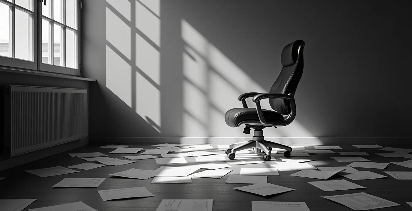Représentation symbolique de l'épuisement professionnel avec contraste lumière et ombre