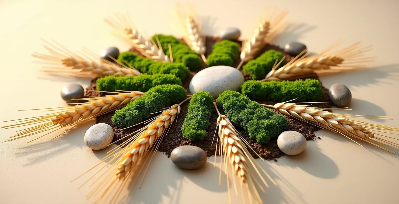 Représentation symbolique de la synergie entre probiotiques et prébiotiques dans l'intestin