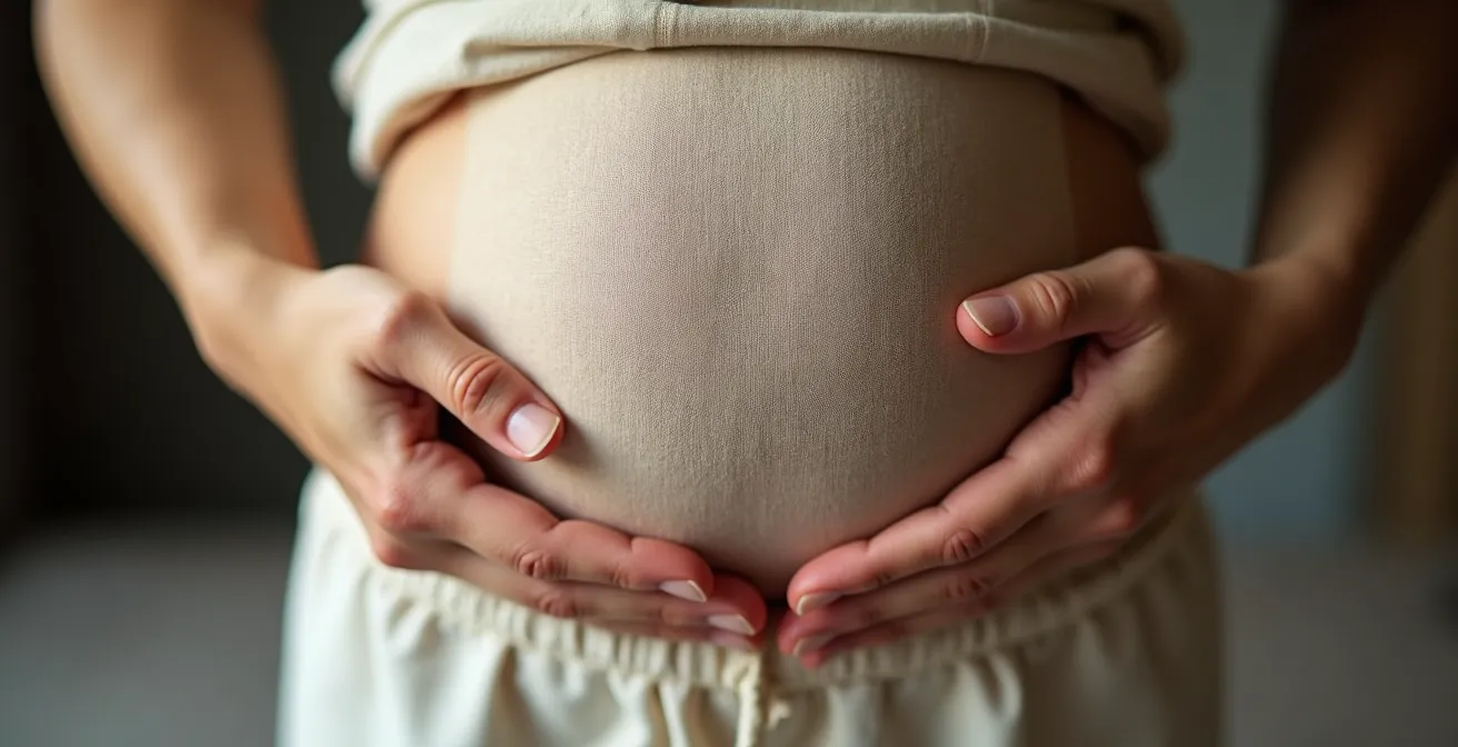 Gros plan sur la zone abdominale montrant la technique de respiration diaphragmatique