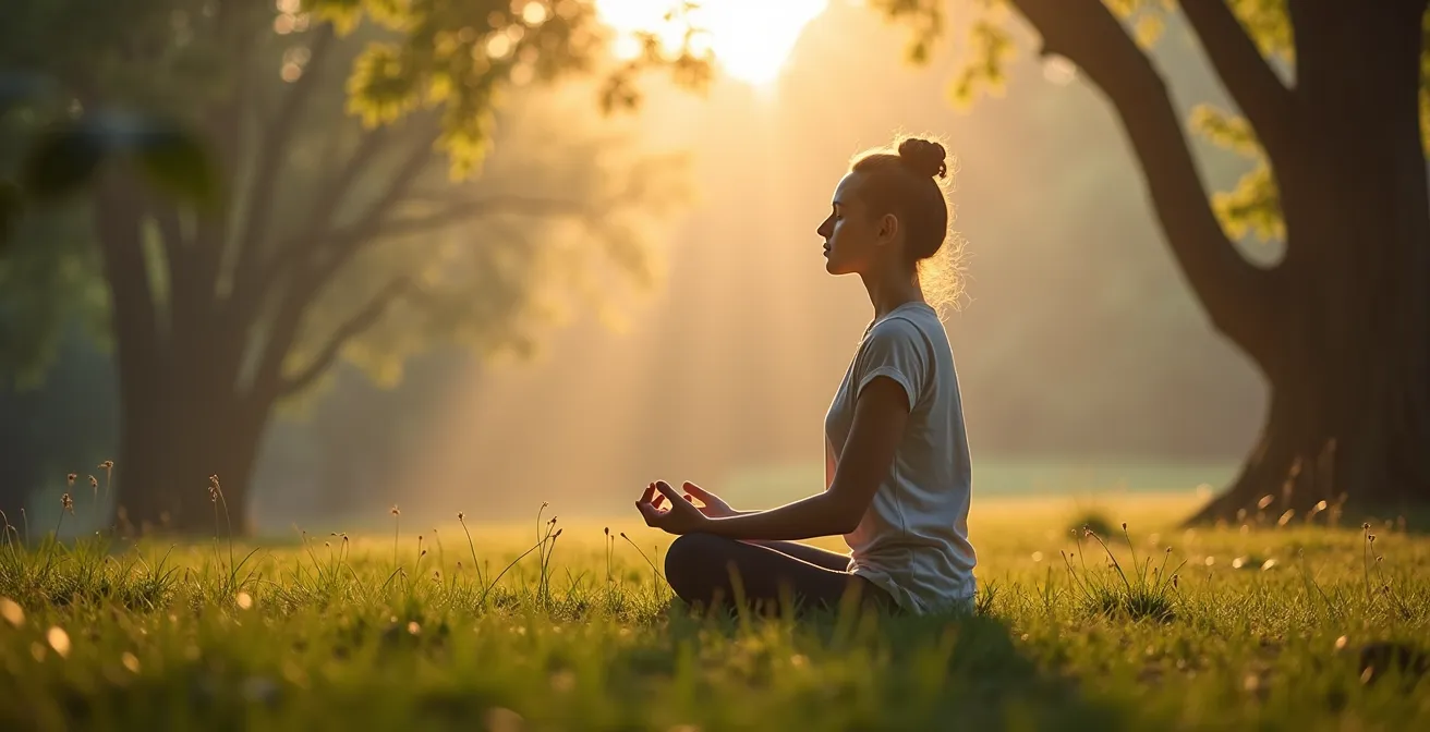Personne pratiquant des exercices de respiration en pleine nature