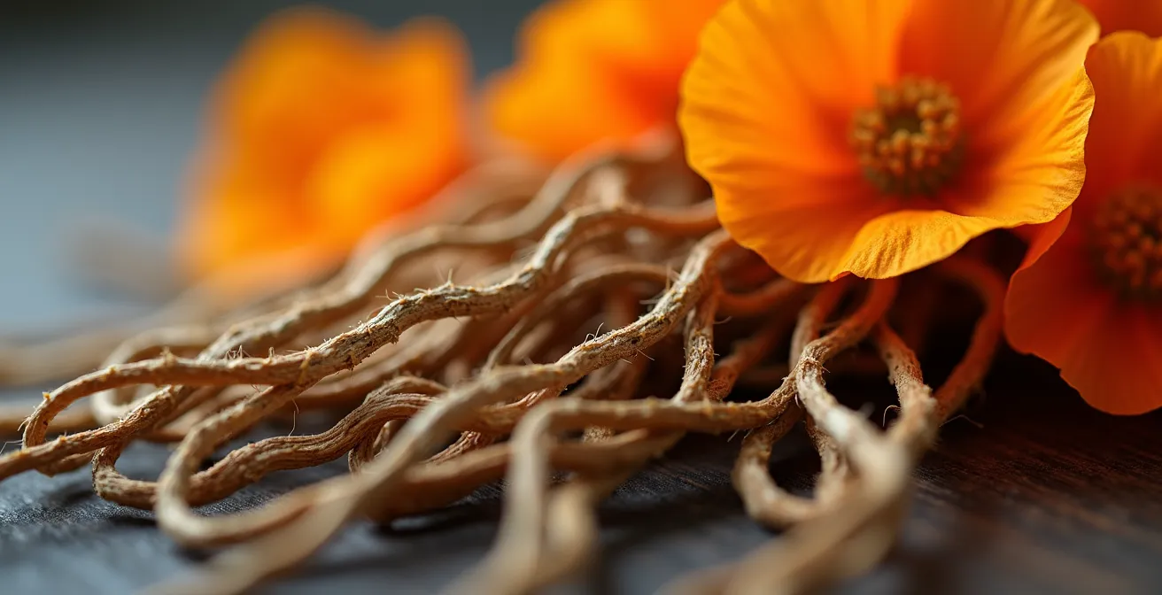Racines de valériane et fleurs d'eschscholtzia en composition synergique pour le sommeil