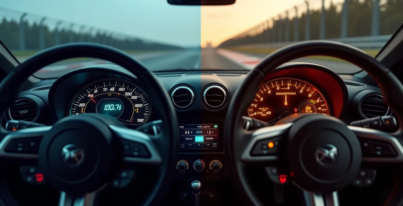 Représentation visuelle de la variabilité cardiaque comparée à un pilote de course négociant des virages